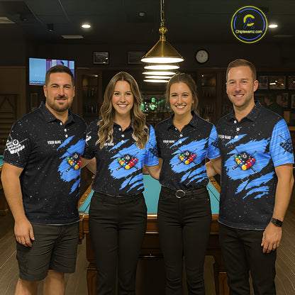 Custom Grunge American Flag 8 Ball Billiard Polo & 1/4 Zip For Women, Pool Team Jersey |Blue TDM5902