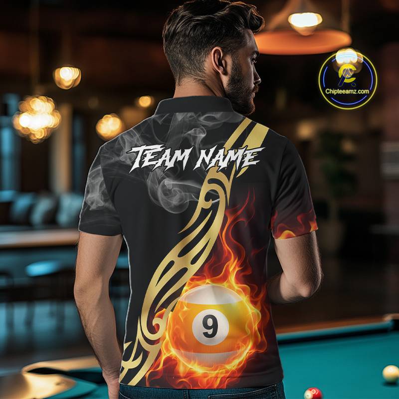 8 Ball & 9 Ball Flame Smoke Tribal Billiard Shirt For Men Custom Pool Team Jersey Polo & 1/4 Zip TDM5907