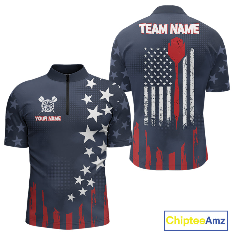 Personalized American Flag Navy Blue Darts Shirt For Men Custom Patriotic Darts Team Jerseys TDM4343