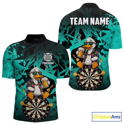 Personalized Turquoise Funny Duck Beer Darts Shirts For Men Custom Darts Team Jersey, Darts Gift TDM7194