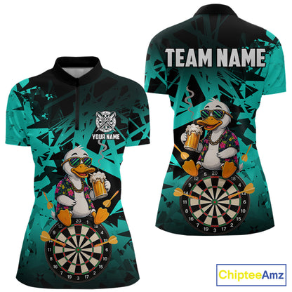 Personalized Turquoise Funny Duck Beer Darts Shirts For Women Custom Darts Team Jersey, Darts Gift TDM7194