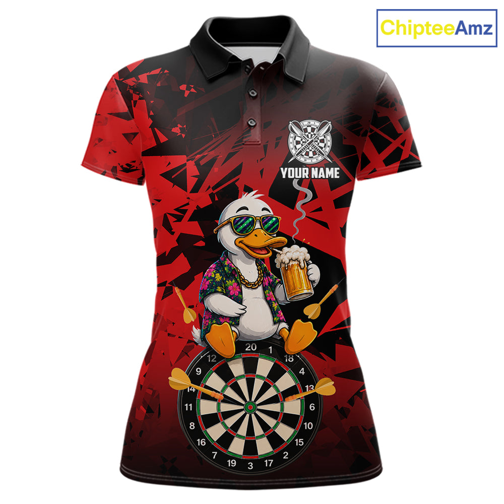 Personalized Red Funny Duck Beer Darts Shirts For Women Custom Darts Team Jersey, Darts Gift TDM7195