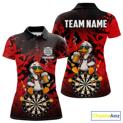 Personalized Red Funny Duck Beer Darts Shirts For Women Custom Darts Team Jersey, Darts Gift TDM7195