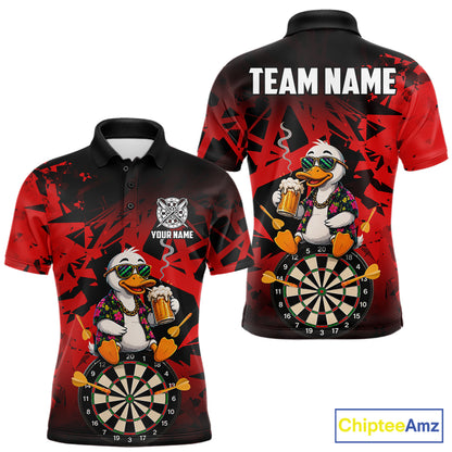 Personalized Red Funny Duck Beer Darts Shirts For Men Custom Darts Team Jersey, Darts Gift TDM7195