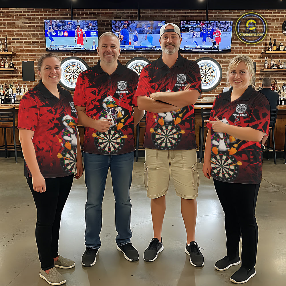Personalized Red Funny Duck Beer Darts Shirts For Men Custom Darts Team Jersey, Darts Gift TDM7195