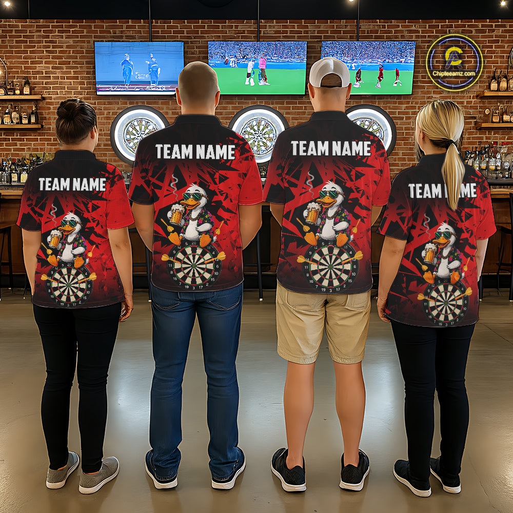 Personalized Red Funny Duck Beer Darts Shirts For Men Custom Darts Team Jersey, Darts Gift TDM7195