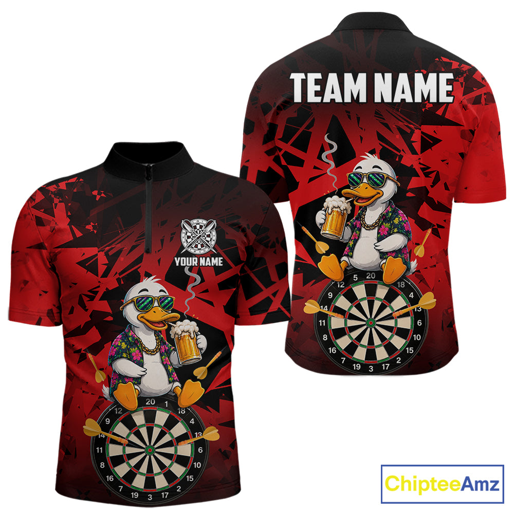 Personalized Red Funny Duck Beer Darts Shirts For Men Custom Darts Team Jersey, Darts Gift TDM7195