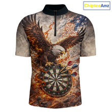 Load image into Gallery viewer, Personalized Grunge Fire Eagle Darts Shirt For Men, Patriotic Darts Jersey Team Polo &amp; 1/4 Zip TDM5911