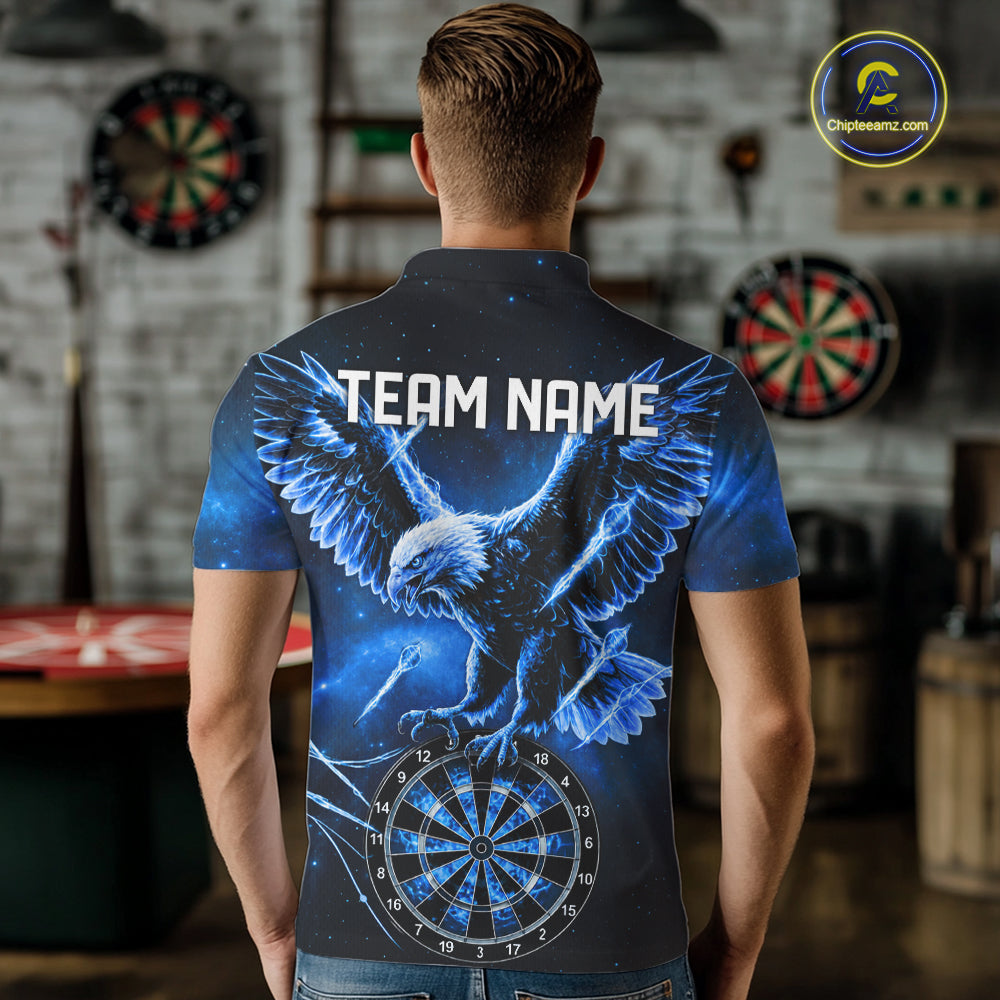 Personalized Blue Dartboard Galaxy Eagle Darts Shirt For Men, Darts Team Jersey Polo & 1/4 Zip TDM6484