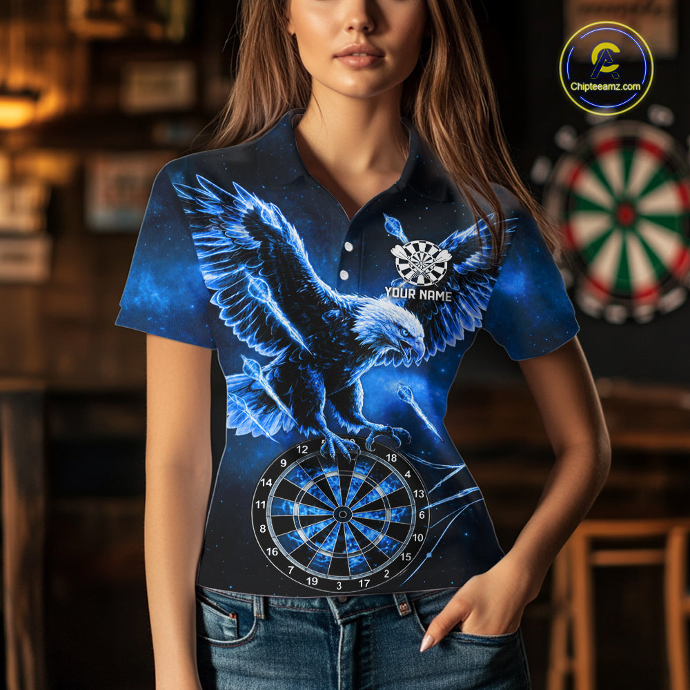 Personalized Blue Dartboard Galaxy Eagle Darts Shirt For Women, Darts Team Jersey Polo & 1/4 Zip TDM6484