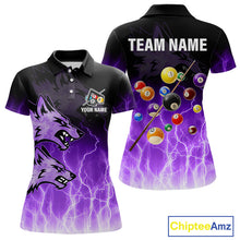 Load image into Gallery viewer, Custom Billiard Shirt For Women, Purple Thunder Lightning Wolf Pool Balls Team Jersey Polo &amp; 1/4 Zip TDM4559