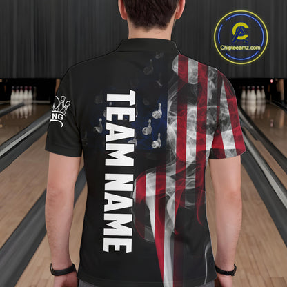 Personalized Smoke American Flag Bowling Jersey For Men Custom Patriotic Bowling Team Shirts TDM7213