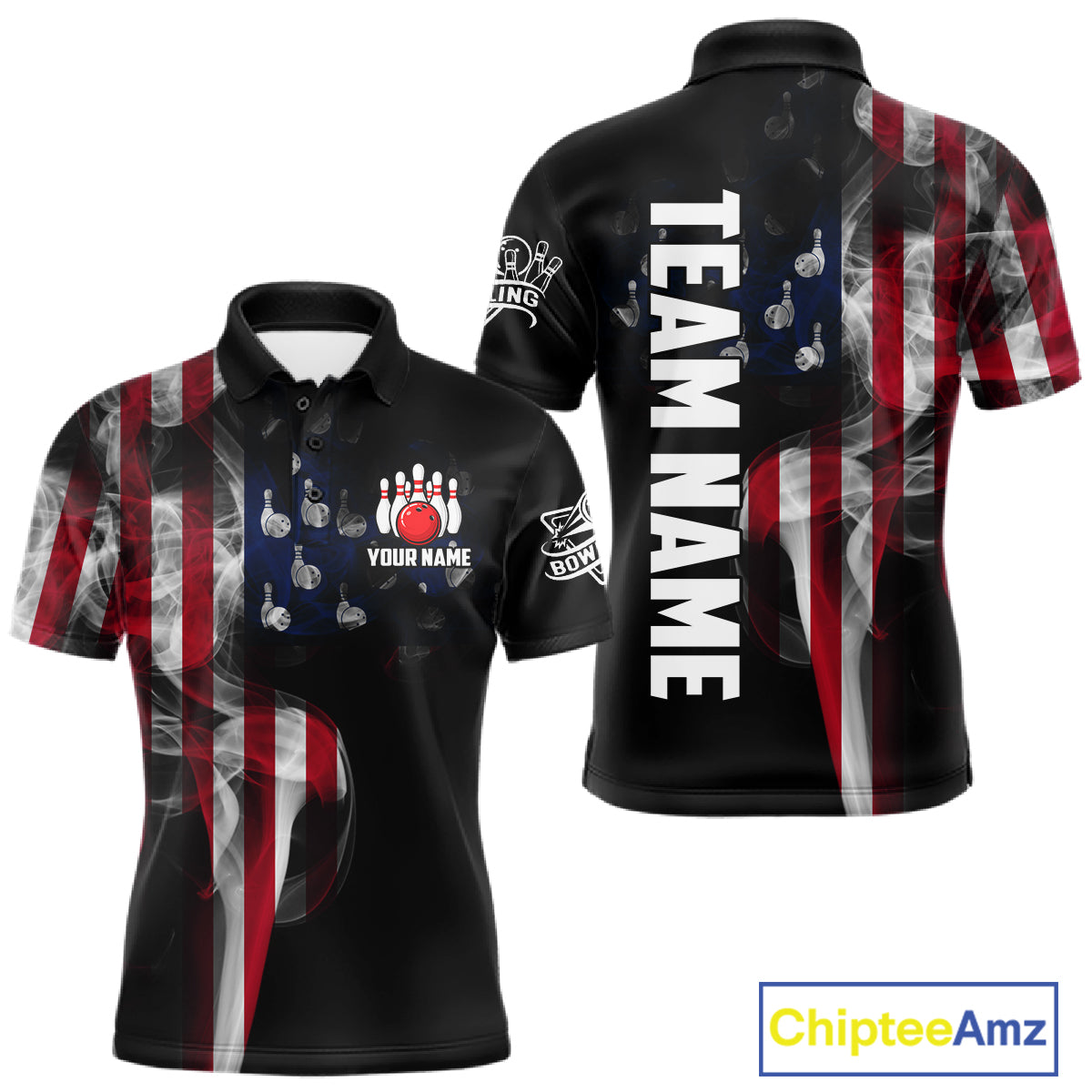 Personalized Smoke American Flag Bowling Jersey For Men Custom Patriotic Bowling Team Shirts TDM7213
