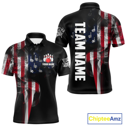 Personalized Smoke American Flag Bowling Jersey For Men Custom Patriotic Bowling Team Shirts TDM7213