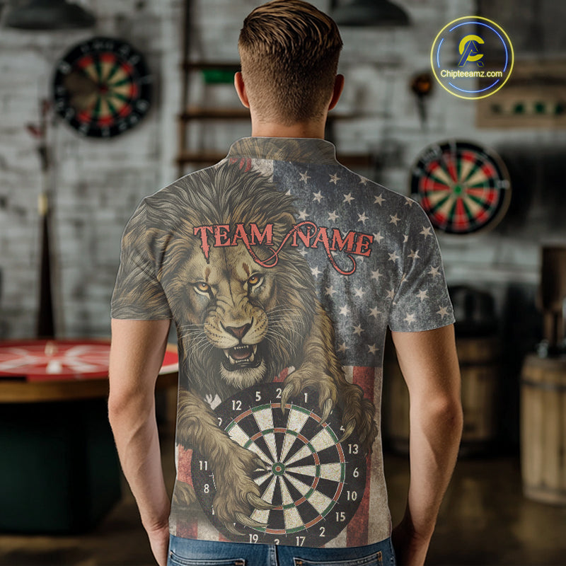 Personalized Vintage American Flag Lion Darts Shirt For Men, Patriotic Dart Team Jerseys TDM5188