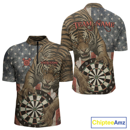 Personalized Vintage American Flag Tiger Darts Shirt For Men, Patriotic Dart Team Jerseys TDM5189