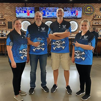 Black And Blue Funny Pirate Flame Skull Darts Shirt For Women Custom Dart Jersey Team Polo, 1/4 Zip TDM5703