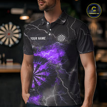 Load image into Gallery viewer, Custom Lightning Flame Purple Dart Shirt For Men, Darts Jersey Pocket Option TDM5914