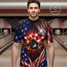 Load image into Gallery viewer, Glowing American Flag Funny Bowling Shirt For Men Custom Patriotic Bowling Jersey Polo &amp; 1/4 Zip TDM6319