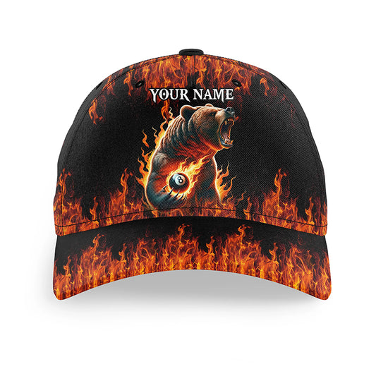 Personalized Funny Bear 8 Ball Pool Fire Flame Billiard Baseball Cap Custom 3D Printed Billiard Hats TDM2004