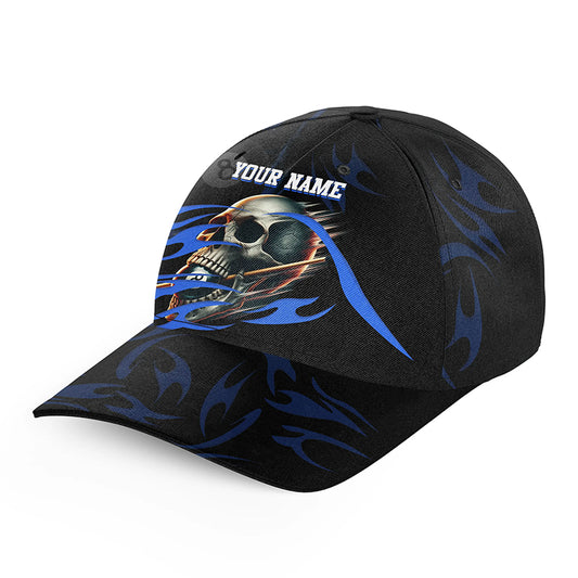 Funny Skull 8 Ball Pool Billiard Hats For Player Custom Adjustable 3D Billiard Baseball Caps |Blue TDM2005
