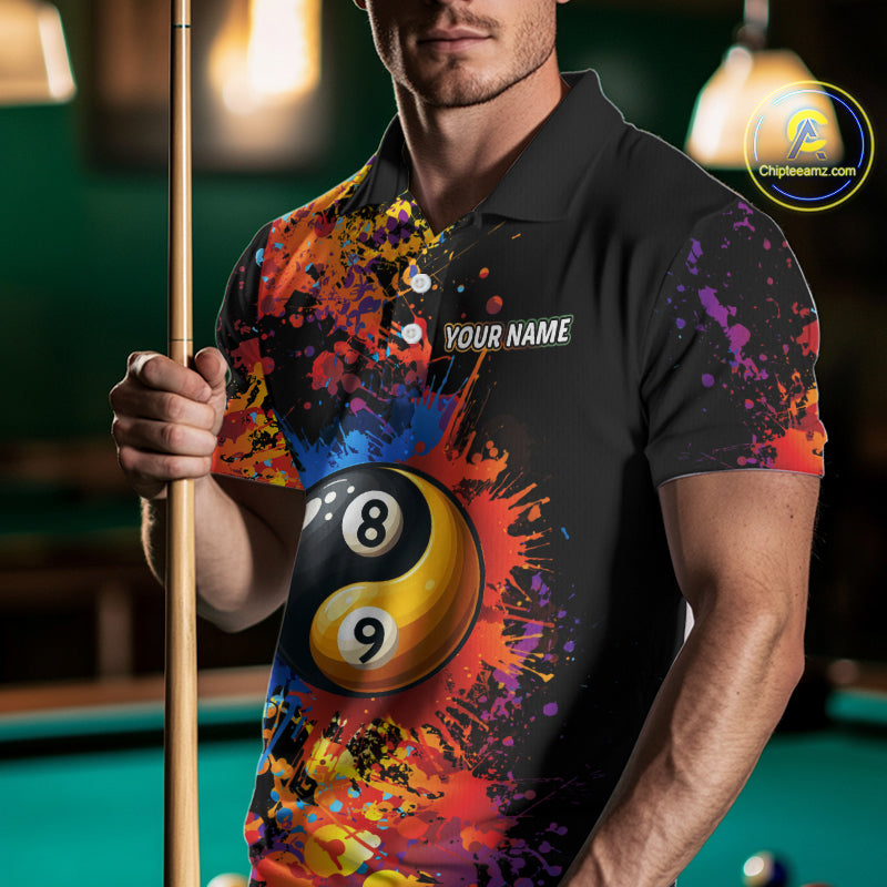 Colorful Billiard Jersey For Men Custom Funny Yin-Yang 8&9 Ball Pool Team Shirts Polo & 1/4 Zip TDM4574