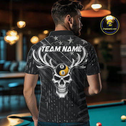 Black US Flag Skull Yinyang Billiard Shirts For Men Custom 8 Ball & 9 Ball Pool Team Jersey TDM7226