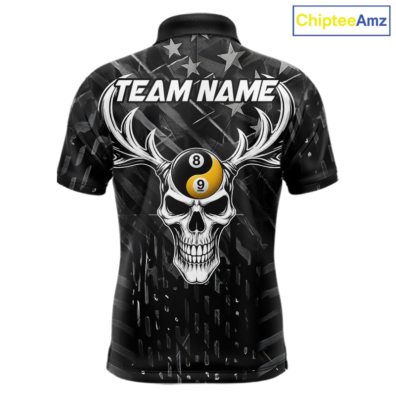 Black US Flag Skull Yinyang Billiard Shirts For Men Custom 8 Ball & 9 Ball Pool Team Jersey TDM7226