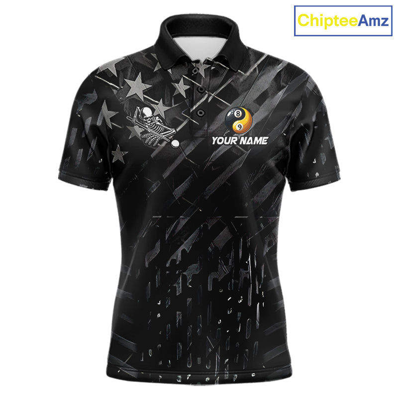 Black US Flag Skull Yinyang Billiard Shirts For Men Custom 8 Ball & 9 Ball Pool Team Jersey TDM7226