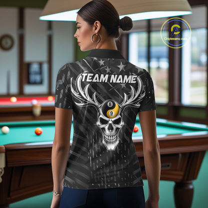 Black US Flag Skull Yinyang Billiard Shirts For Women Custom 8 Ball & 9 Ball Pool Team Jersey TDM7226