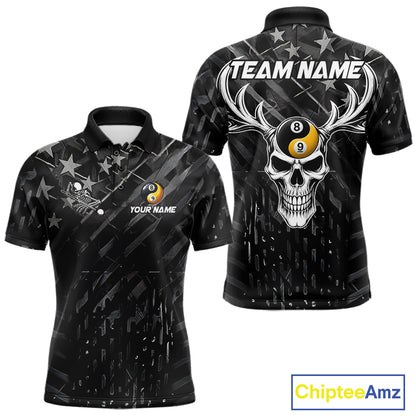 Black US Flag Skull Yinyang Billiard Shirts For Men Custom 8 Ball & 9 Ball Pool Team Jersey TDM7226