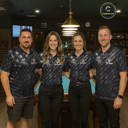 Black US Flag Skull Yinyang Billiard Shirts For Men Custom 8 Ball & 9 Ball Pool Team Jersey TDM7226