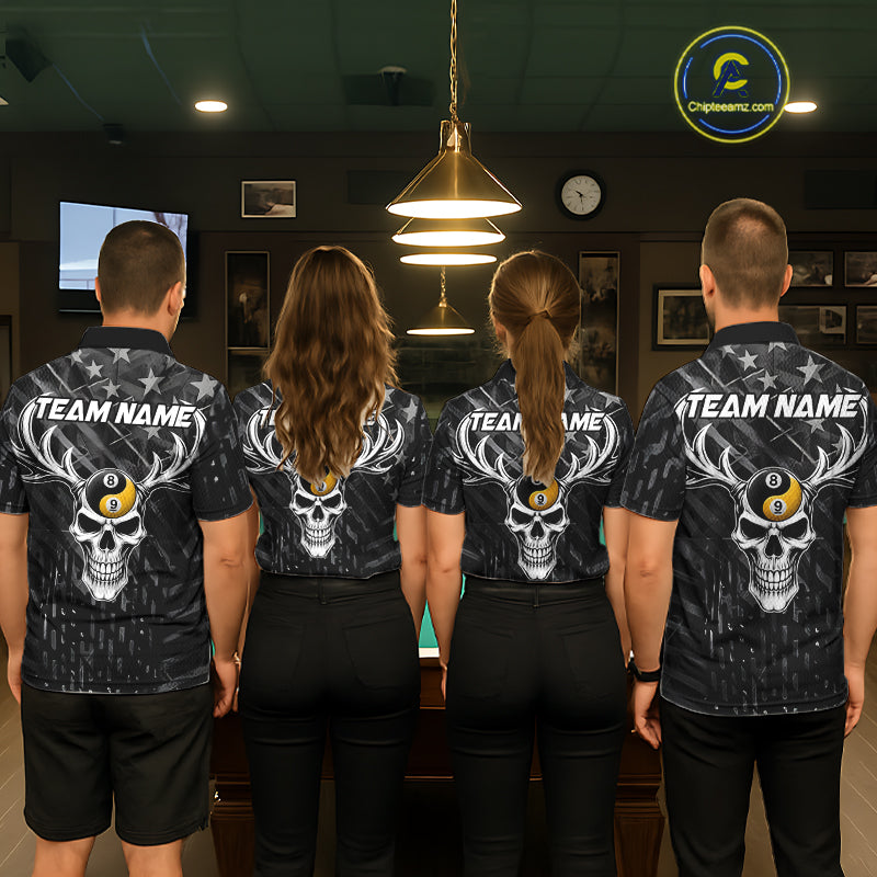 Black US Flag Skull Yinyang Billiard Shirts For Men Custom 8 Ball & 9 Ball Pool Team Jersey TDM7226
