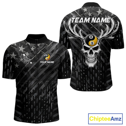Black US Flag Skull Yinyang Billiard Shirts For Men Custom 8 Ball & 9 Ball Pool Team Jersey TDM7226