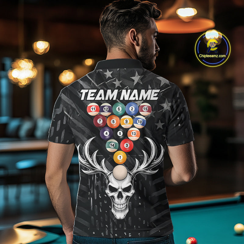 Black American Flag Skull 8 Ball Billiard Pool Shirts For Men Custom Billiard League Team Jersey TDM7227