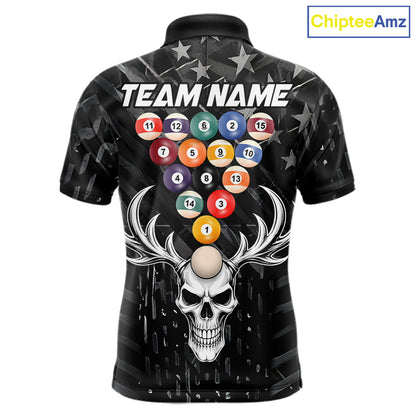 Black American Flag Skull 8 Ball Billiard Pool Shirts For Men Custom Billiard League Team Jersey TDM7227
