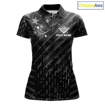 Black American Flag Skull 8 Ball Billiard Pool Shirts For Women Custom Billiard League Team Jersey TDM7227
