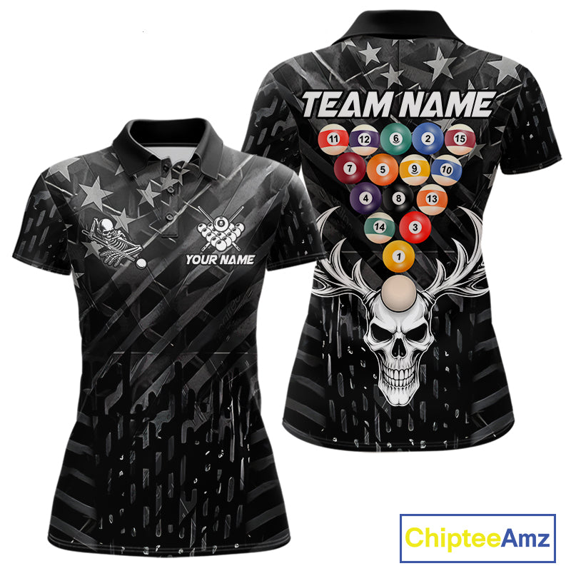 Black American Flag Skull 8 Ball Billiard Pool Shirts For Women Custom Billiard League Team Jersey TDM7227