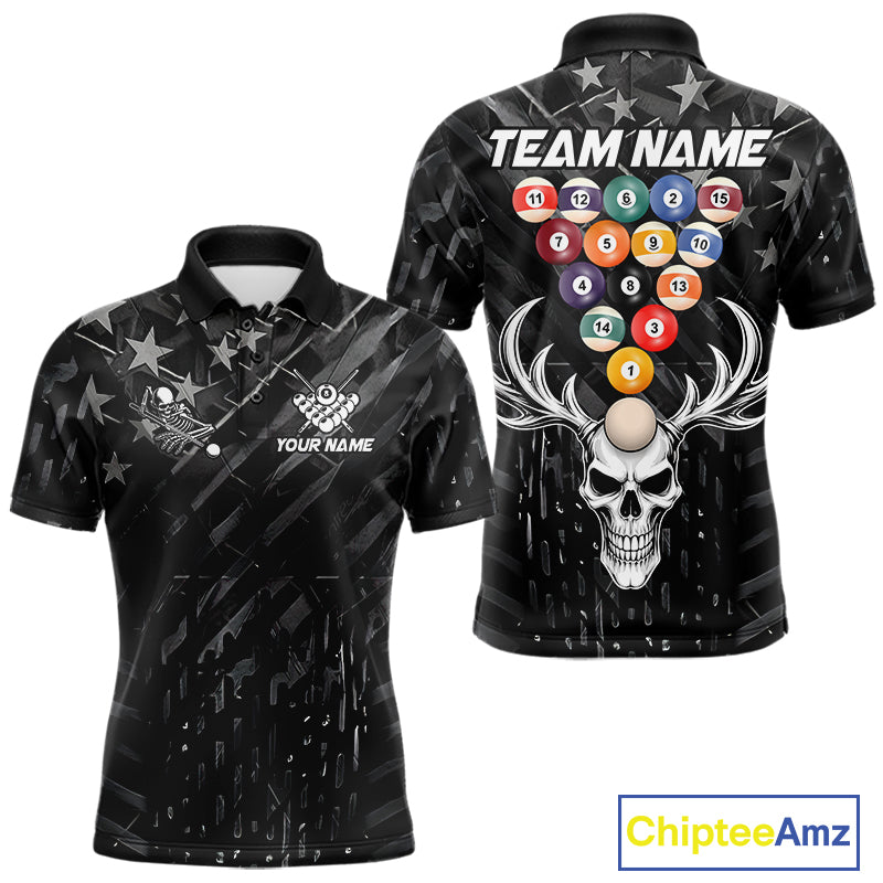 Black American Flag Skull 8 Ball Billiard Pool Shirts For Men Custom Billiard League Team Jersey TDM7227