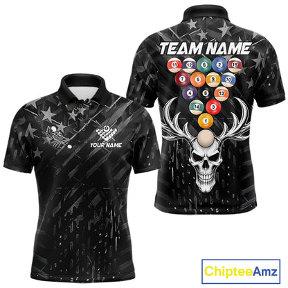 Black American Flag Skull 8 Ball Billiard Pool Shirts For Men Custom Billiard League Team Jersey TDM7227