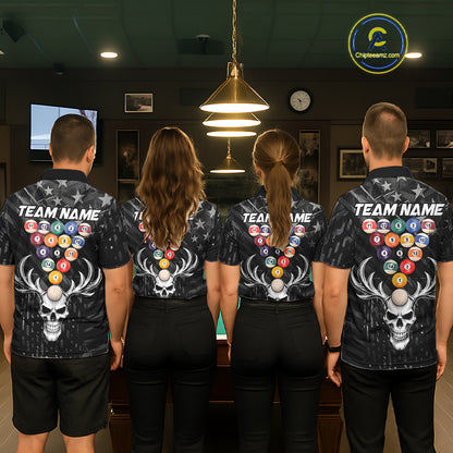 Black American Flag Skull 8 Ball Billiard Pool Shirts For Women Custom Billiard League Team Jersey TDM7227