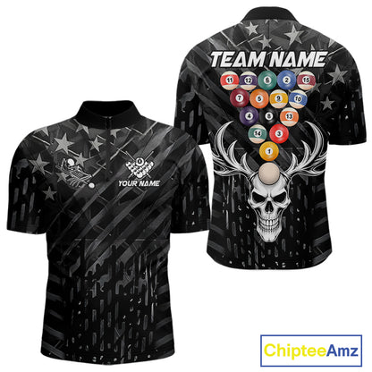 Black American Flag Skull 8 Ball Billiard Pool Shirts For Men Custom Billiard League Team Jersey TDM7227