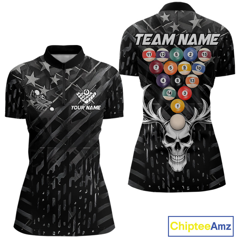 Black American Flag Skull 8 Ball Billiard Pool Shirts For Women Custom Billiard League Team Jersey TDM7227
