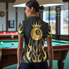 Load image into Gallery viewer, Custom Crown 8 Ball Billiard Shirt For Women, Black And Gold Pool Team Jersey Polo &amp; Quarter Zip TDM5457