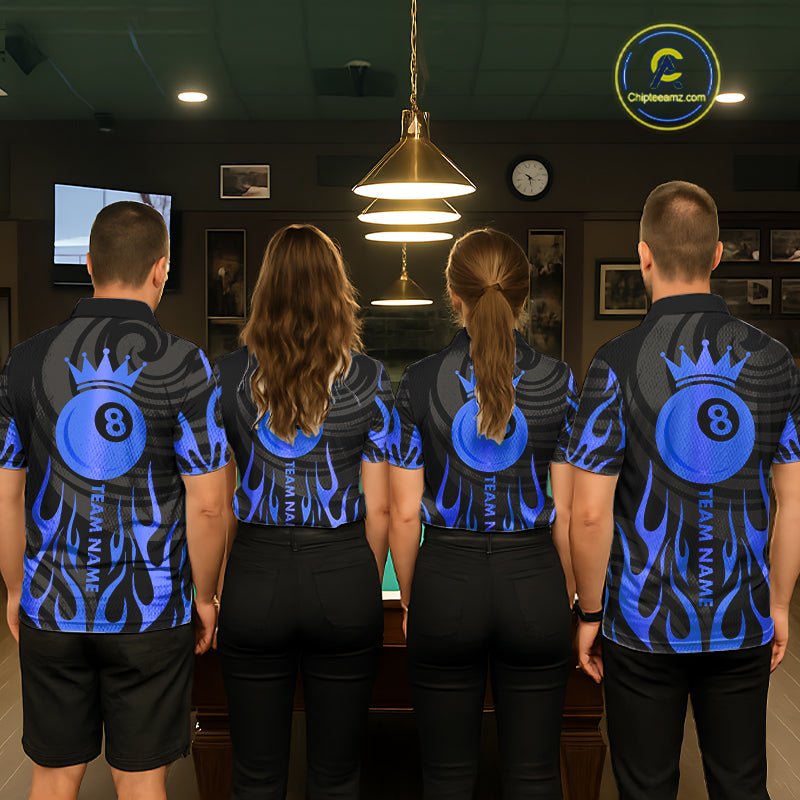 Custom Crown 8 Ball Billiard Shirt For Women, Black And Blue Pool Team Jersey Polo & Quarter Zip TDM5459
