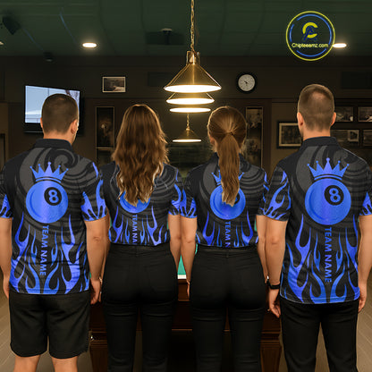 Custom Crown 8 Ball Billiard Shirt For Women, Black And Blue Pool Team Jersey Polo & Quarter Zip TDM5459