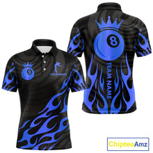 Load image into Gallery viewer, Custom Crown 8 Ball Billiard Shirt For Men, Black And Blue Pool Team Jersey Polo &amp; Quarter Zip TDM5459