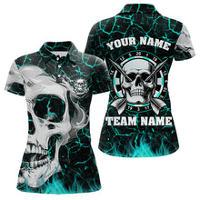 Load image into Gallery viewer, Personalized Turquoise Glowing Crack Skull Dart Shirts Custom Scary Dart Shirts For Women Dart Jersey TDM3416