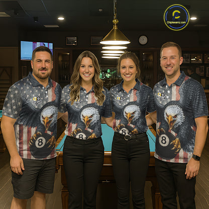 Personalized 8 Ball & 9 Ball Vintage American Flag Eagle Billiard Shirt For Men, Pool Team Jersey TDM5720
