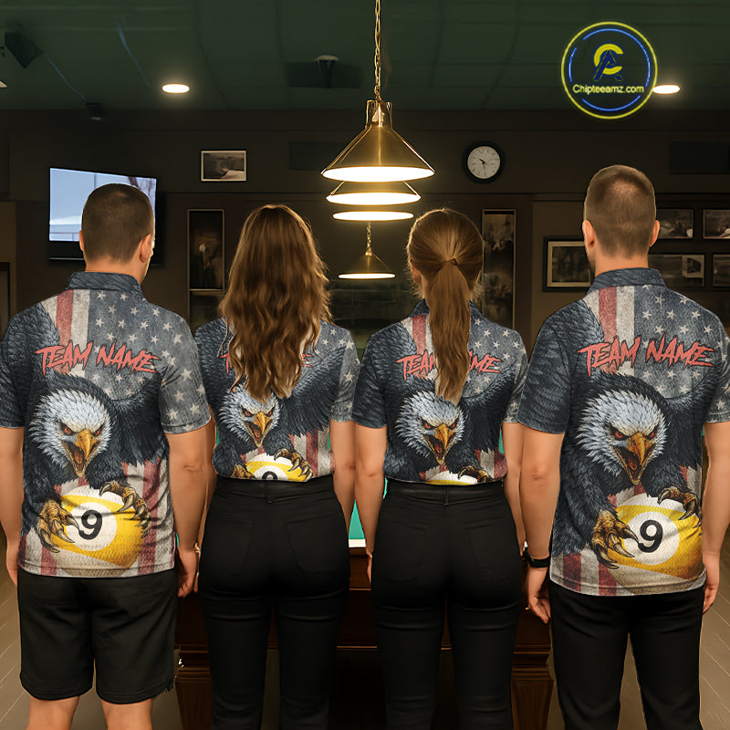 Personalized 8 Ball & 9 Ball Vintage American Flag Eagle Billiard Shirt For Men, Pool Team Jersey TDM5720